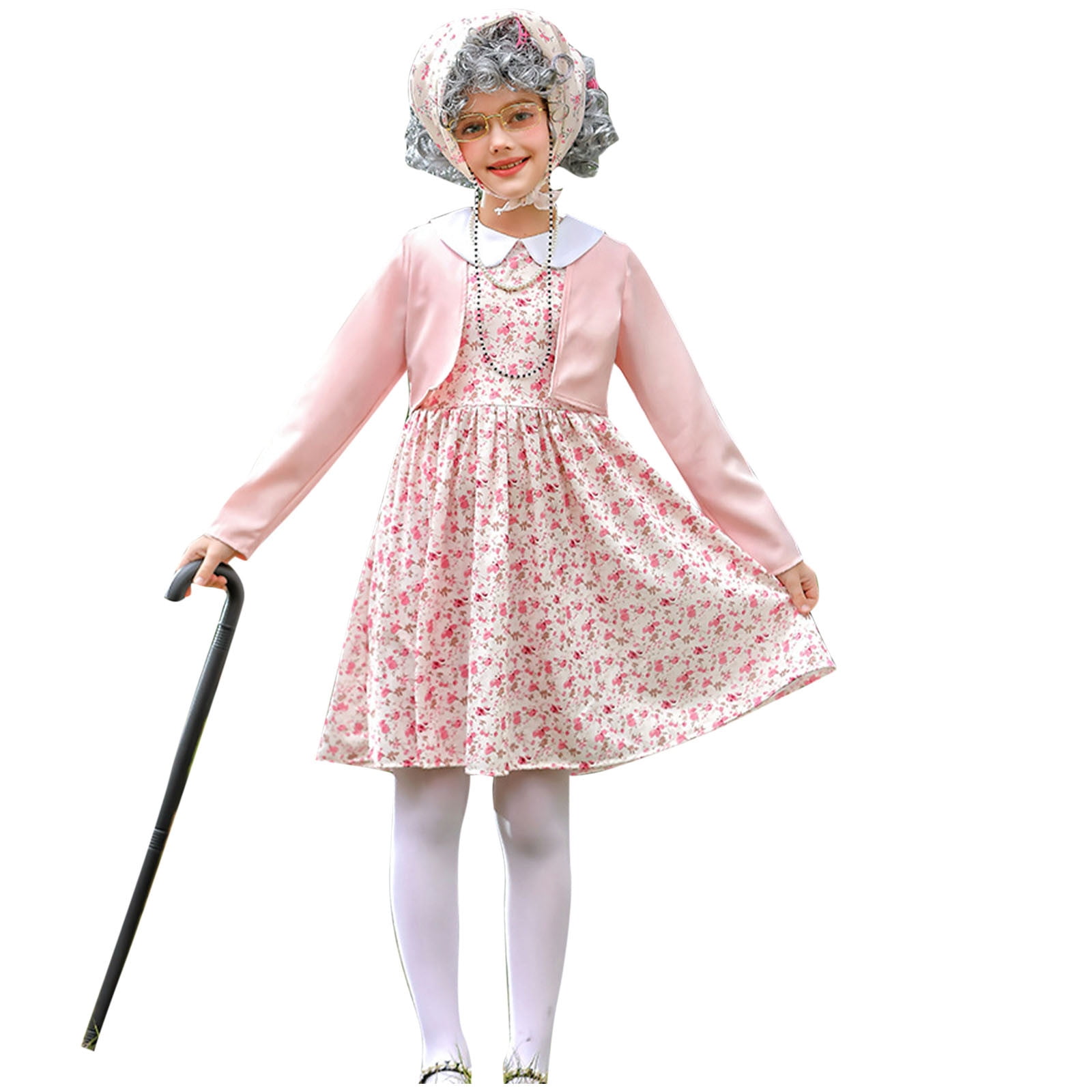 Play Pretend Costume Girl's 100 Days Of School Costume - Old Lady Granny  Dress Up Outfit For Halloween & School Events Kids Purple Costume
