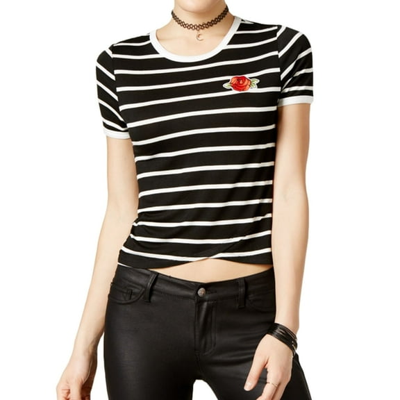 Rebellious One Womens Patch Basic T-Shirt, Black, Juniors, Small