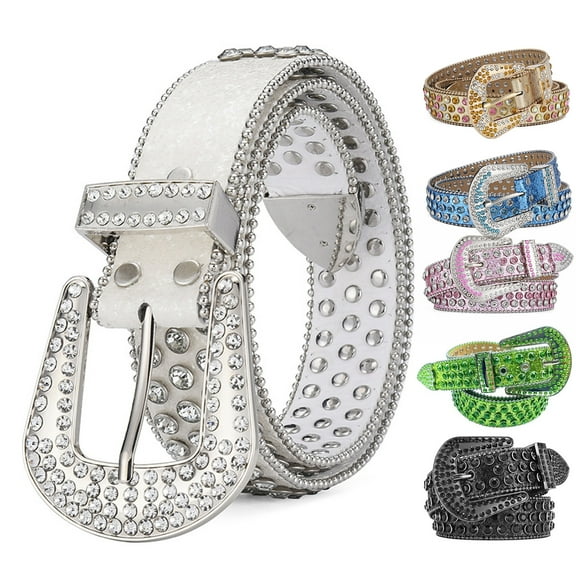 Women Men Jeans Belt Shining Rhinestones Unisex Imitation Leather Belt Adjustable Hip Hop Punk Rock Style Belt