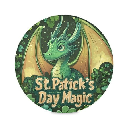 

WOBOGO Stpatricks Day Cartoon Dragon Round Placemats Set of 6 Heat Resistant Washable Kitchen Table Decorations 15.4in