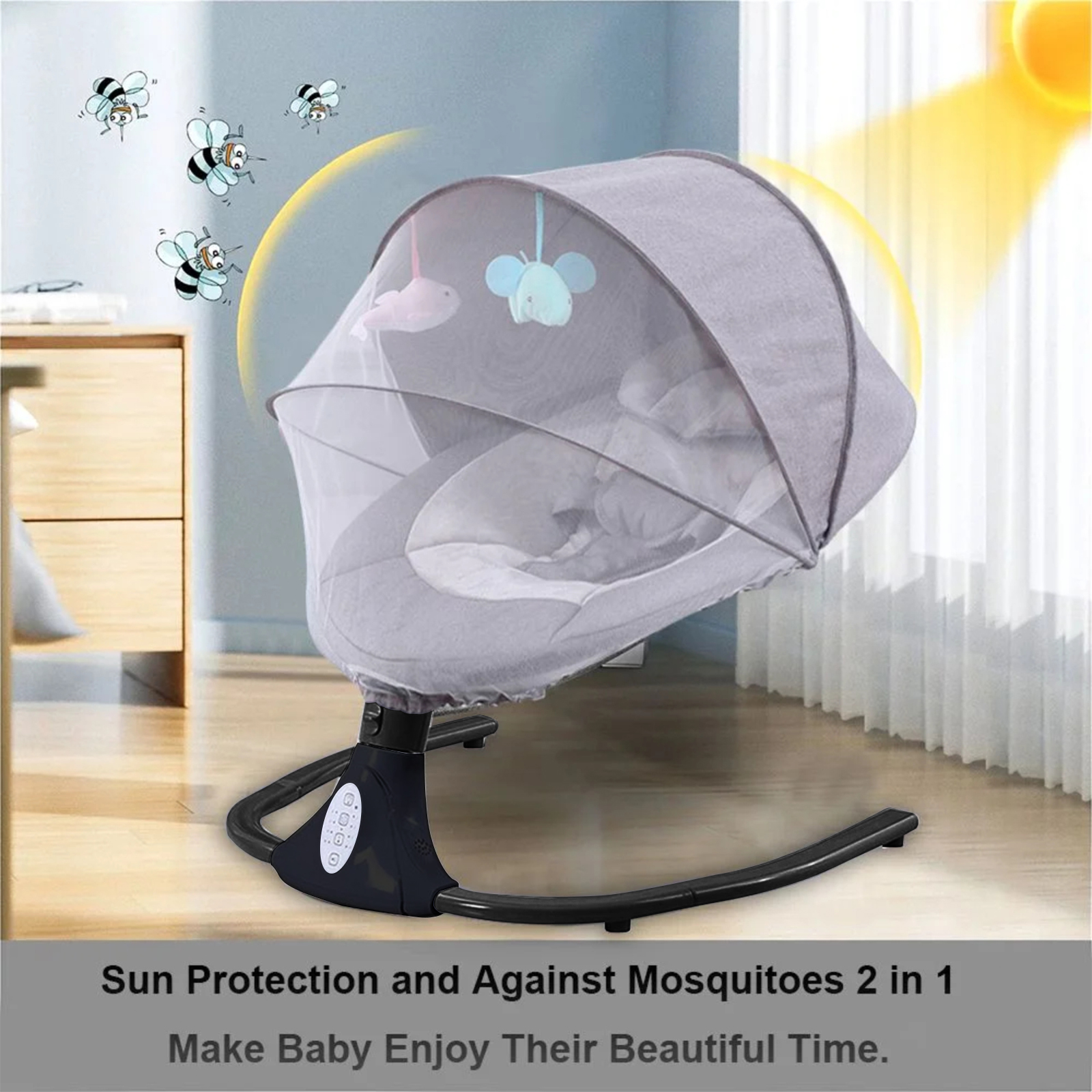 HAOUUCYIN Electric Baby Swing, bluetooth Music Infant Bouncer with 12 Lullabies for Boys Girls, Black&Gray