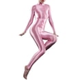 thumbnail image 4 of Zaldita Women's Shiny Spandex Unitard High Neck Long Sleeves Ankle Length Leotard Jumpsuit Pink One Size, 4 of 4