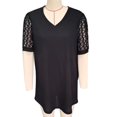 thumbnail image 2 of Camisa de manga corta de encaje con cuello en V,Camiseta de verano de encaje con cuello en V para mujer Blusa informal holgada construida para durar, 2 of 2
