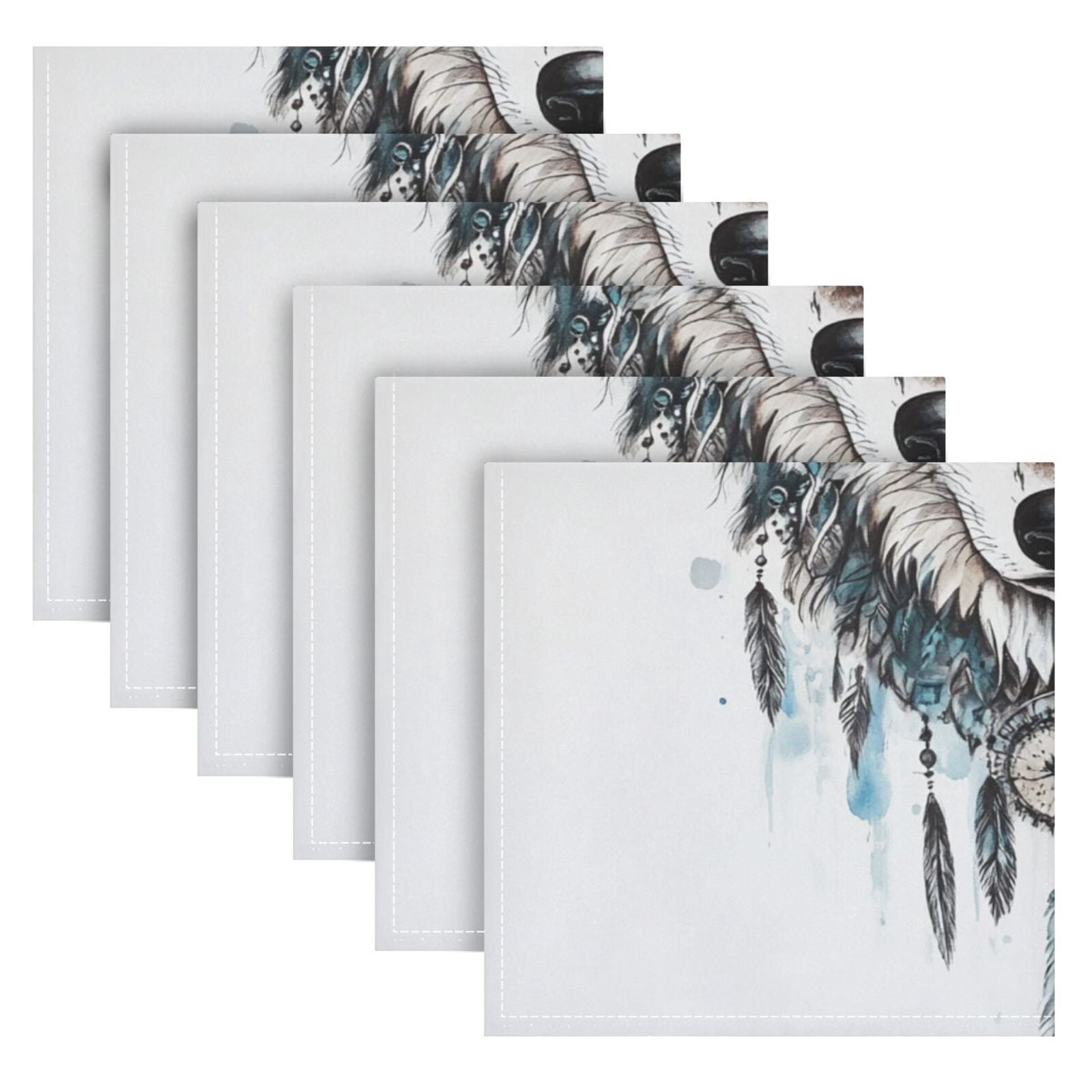 JSTEL Boho Wolf Head Hand Draw Cloth Napkins Set of 6, 20x20 Inch Washable and Reusable Napkin for Decoupage Dinner Party Everyday Use