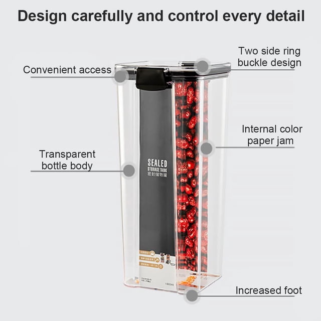 Cereal Storage Container Airtight Food Fresh Box Cereal Storage Box Square Clear Sealed Jar Food Sacks Dispenser, 1300ml