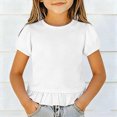 thumbnail image 2 of xaweyi Kids Girls Puff Sleeve Shirts Ruffled Hem Crewneck Tees Tops Toddler Summer Plain Soft Breathable Basic Shirt,Sizes 11-12 Years, 2 of 7