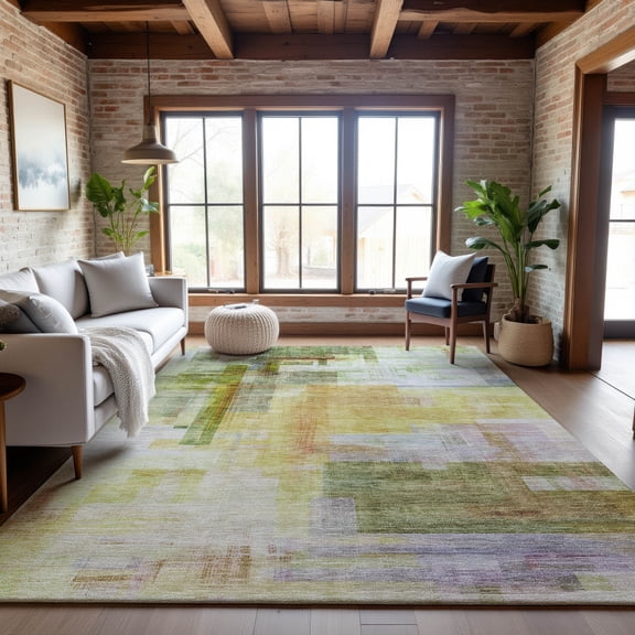 Addison Rugs Mayfield Premium Machine Washable Transitional Squares Green Rectangle Rug, 9' x 12'