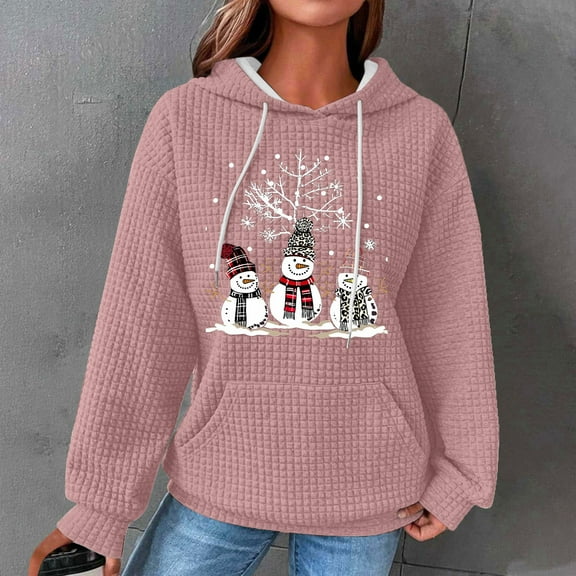 BVOFAR Christmas Sweatshirts for Women Vintage Waffle Knit Oversized Holiday Tops Funny Long Sleeve Snowman Print Shirts Xmas Pullover