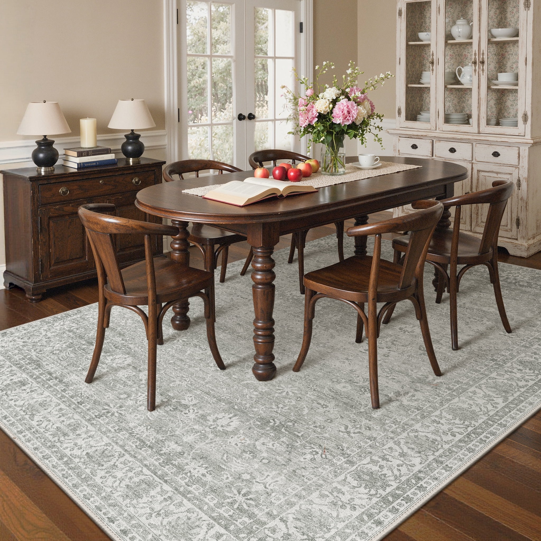 KUETH 5'x7' Area Rugs for Living Room, Non Slip Machine Washable Vintage Indoor Rug, Low Pile Chenille Print Rug for Bedroom Dining Room Home Office