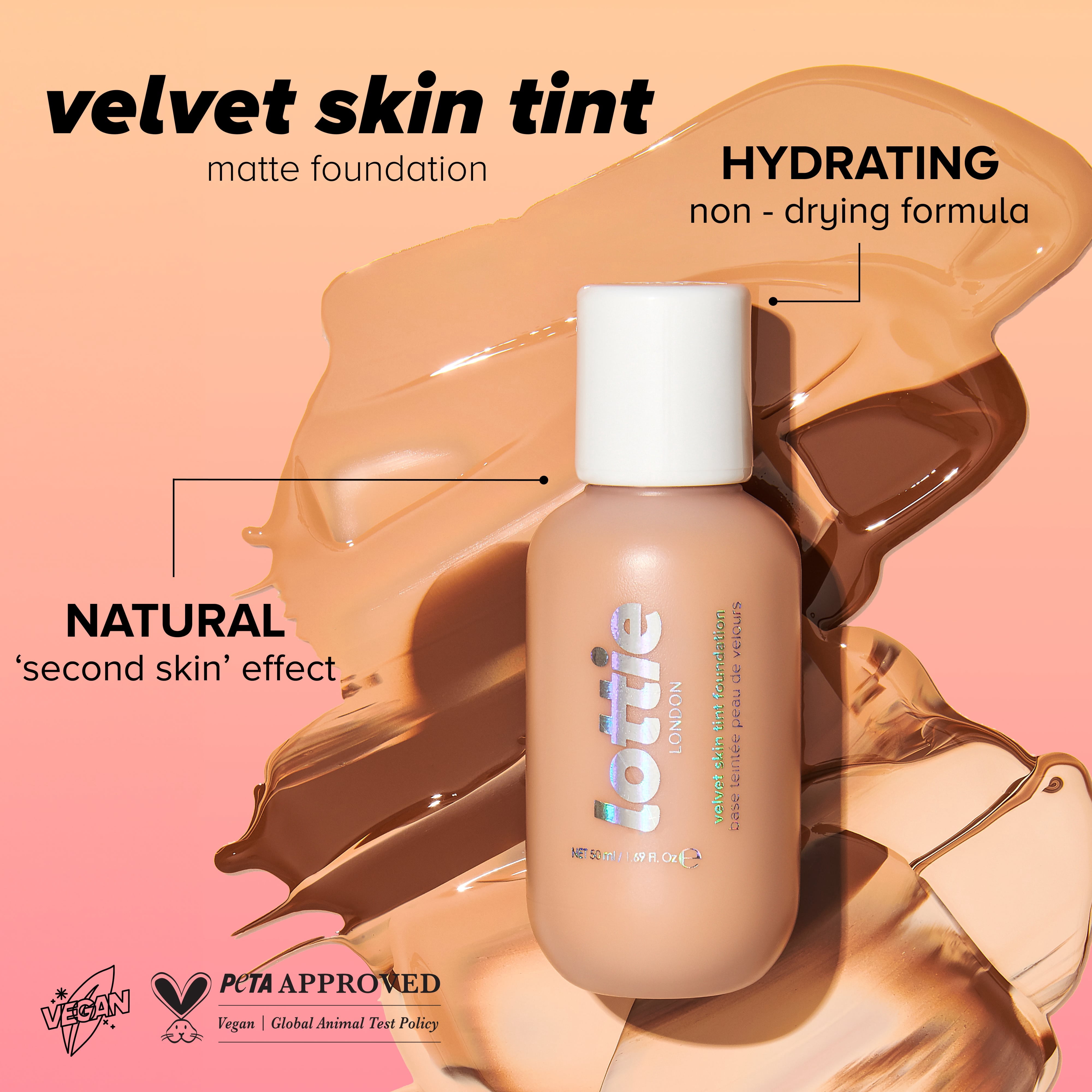 Lottie London Velvet Skin Tint Foundation, 100% Vegan, Matte Finish, Fair N010, 1.69 fl oz