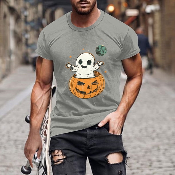 Blusas y camisas de manga corta y cuello redondo para hombre. Blusas/camisetas de manga corta con cuello redondo y estampado de Halloween para hombre. Blusa para hombre.