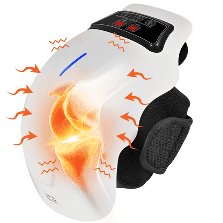 HLTHZONE Pro 4-in-1 Knee Massager with Heat, Vibration, Red Light & Electrode Therapy - Cordless, 9 9 Personalization, LED Screen - Ideal Gift  for Grandma & Grandpa (White)