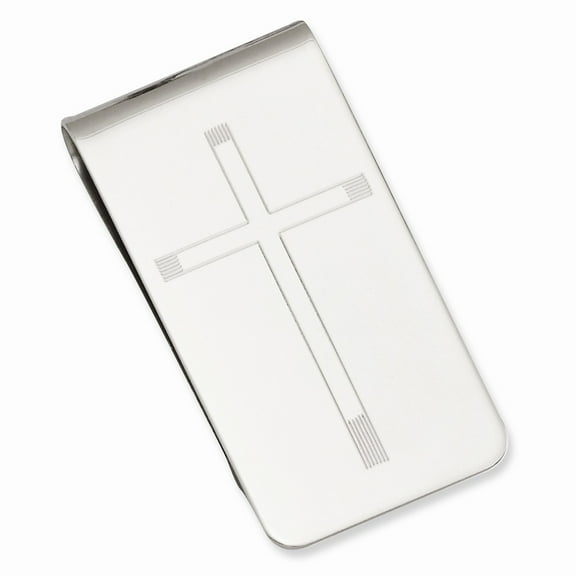 Rhodium-plated Cross Engravable Money Clip - .2 Grams - Measures 52x28mm Wide