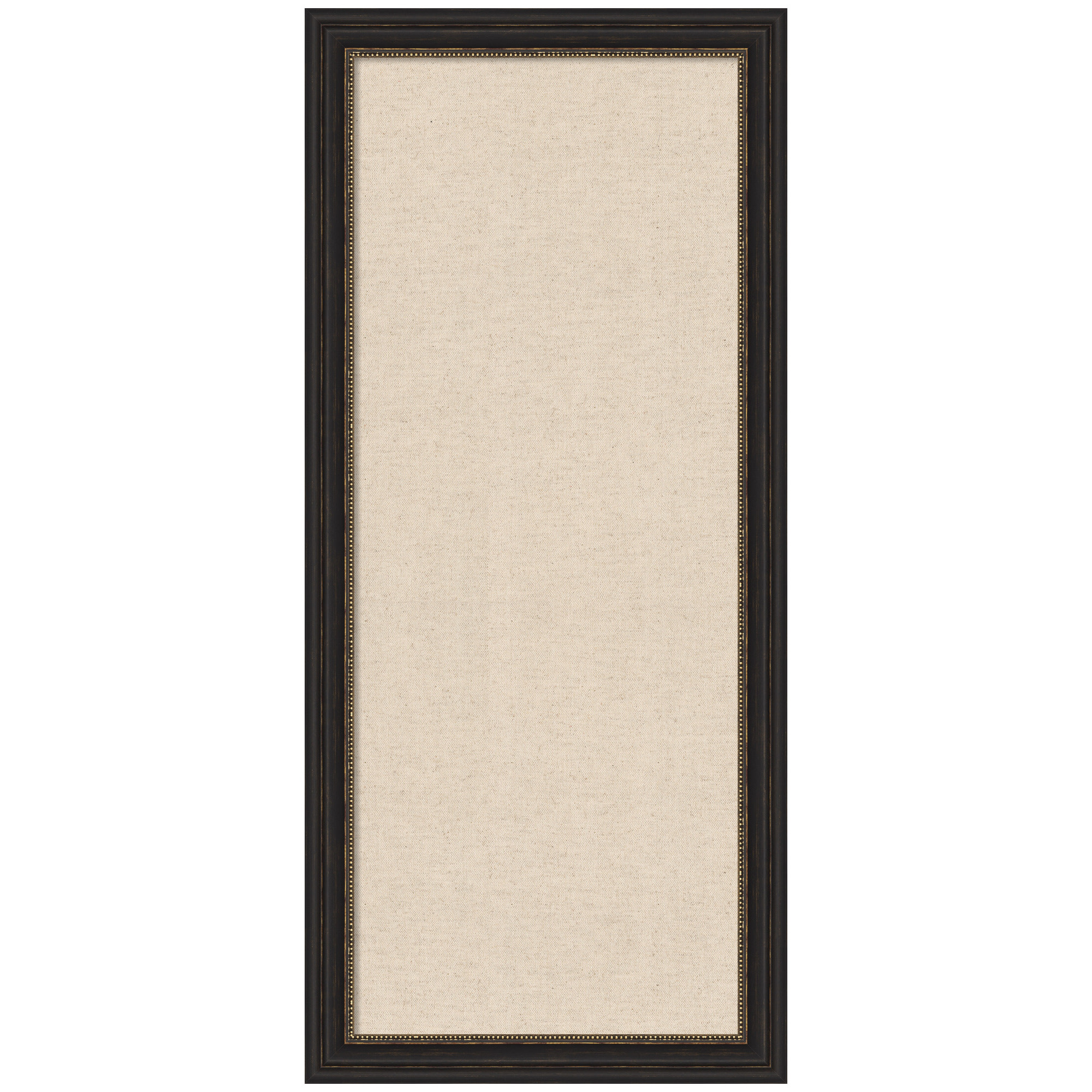 Kate and Laurel Framed Fabric Pinboard 20 x 44, Neutral Weave Printed Linen Decorative Bulletin Board for Use as a Vision Board or Wall Organization, Accent Bronze Narrow Frame