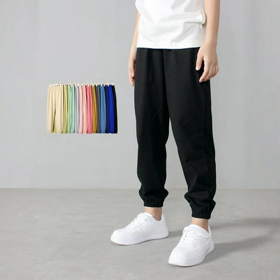 Drmagiyhm Boys Sweatpants Casual Lightweight Pants Loose Baggy Sweat Pants Solid Color Open Bottom Joggers Athletic Dark Blue 11-12 Years