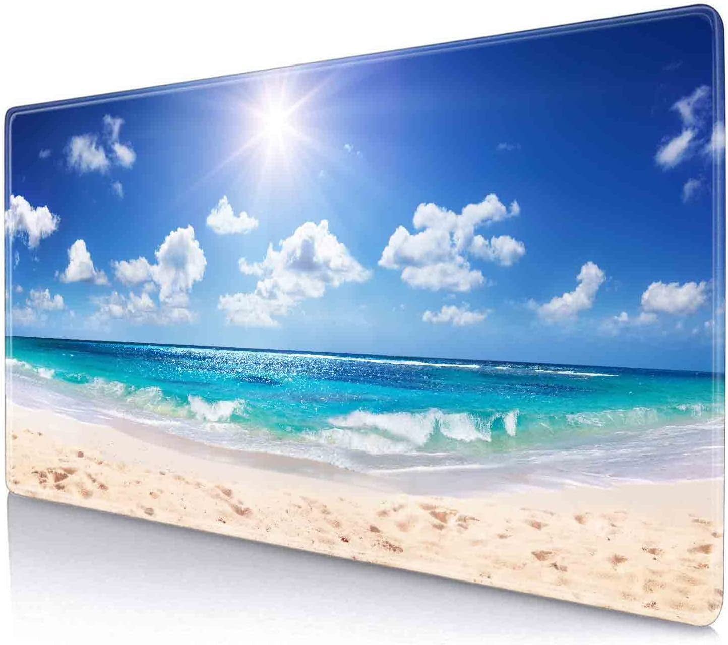 Sun Beach Mouse Pad, Blue Glitter Large Mouse Pads, AntiSlip Rubber Base XXL Mouse Pad for Full