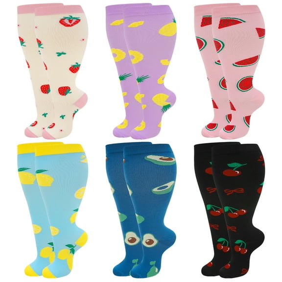 Hengguang 6 Pairs Wide Calf Knee High Socks for Women, Plus Size Support Socks for Pregnancy, Nursing, Travel, Yoga – Soft & Breathable