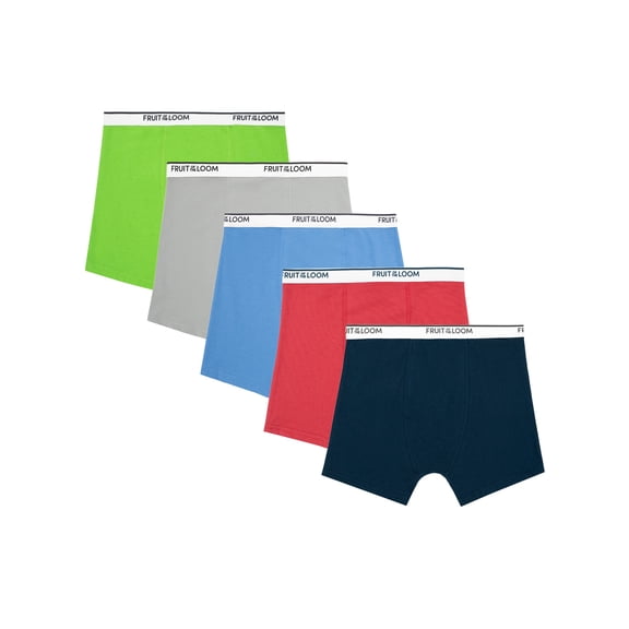 Fruit of the Loom Boy's Cotton Stretch Boxer Briefs Underwear, 5-Pack, Sizes S-XL