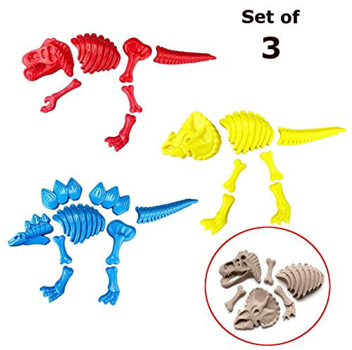 3 packs Funny Large Dinosaur Sand Molds Dinosaur Fossil Skeleton Beach Toy Set 