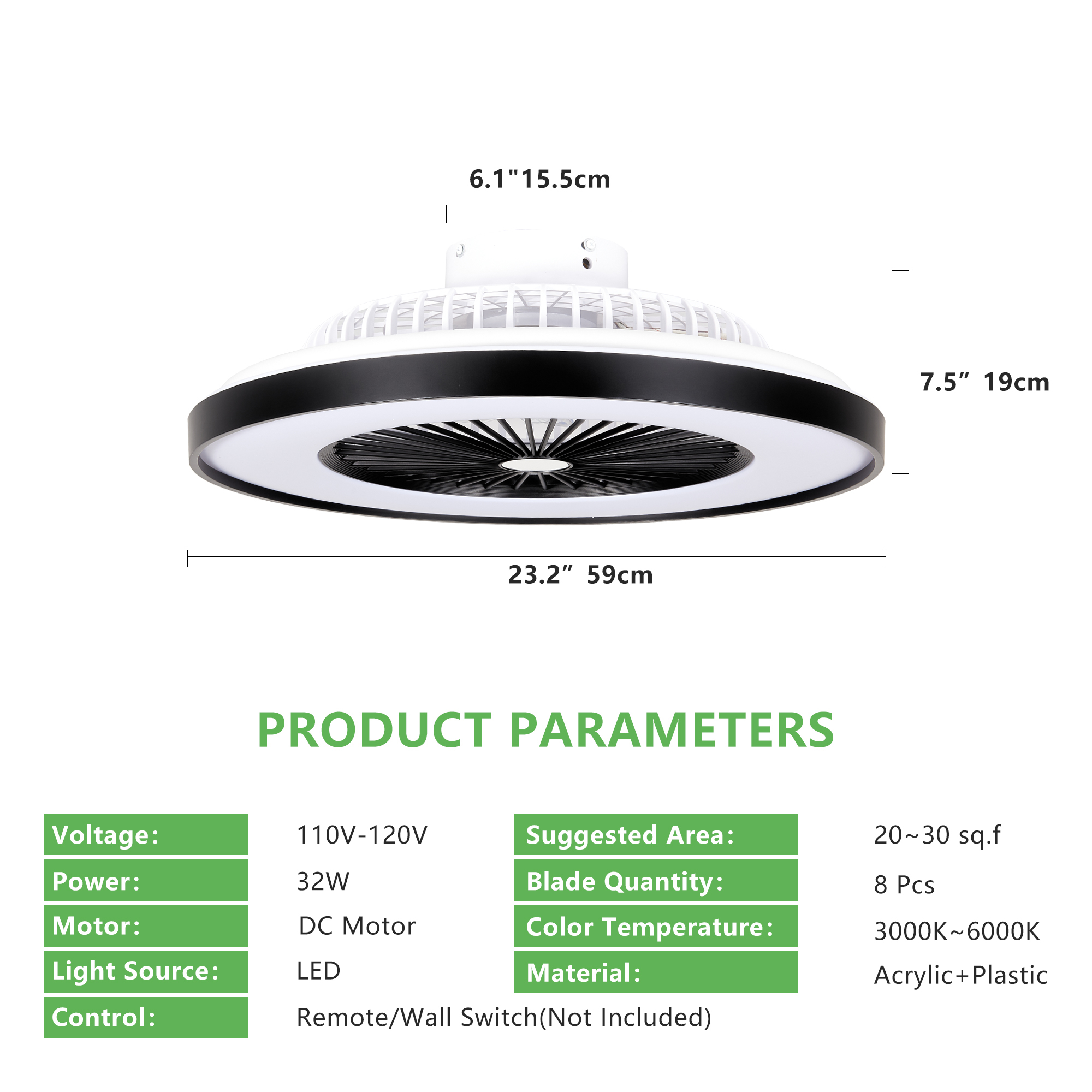 Leumius 23" Black Ceiling Fan Light with LED RGB, Dimmable & Color-Changing, APP & Remote Control, Modern Smart Ceiling Fan for Living Room Bedroom and Dining Room
