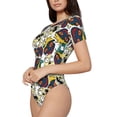 thumbnail image 2 of Haiem Happy Skeleton Women's Crew Neck Short Sleeve Bodysuit Tops Stretchy Slim Basic-X-Large, 2 of 9