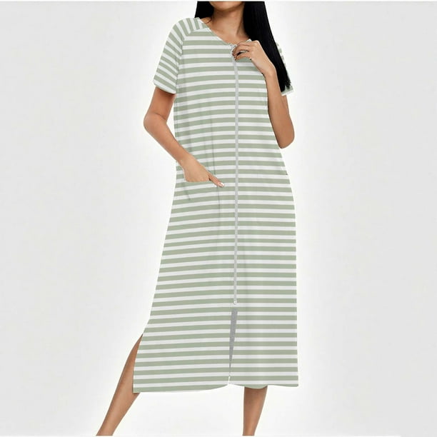 Camisón largo con cremallera para mujer, bata de punto, largo completo, color degradado, con bolsillos