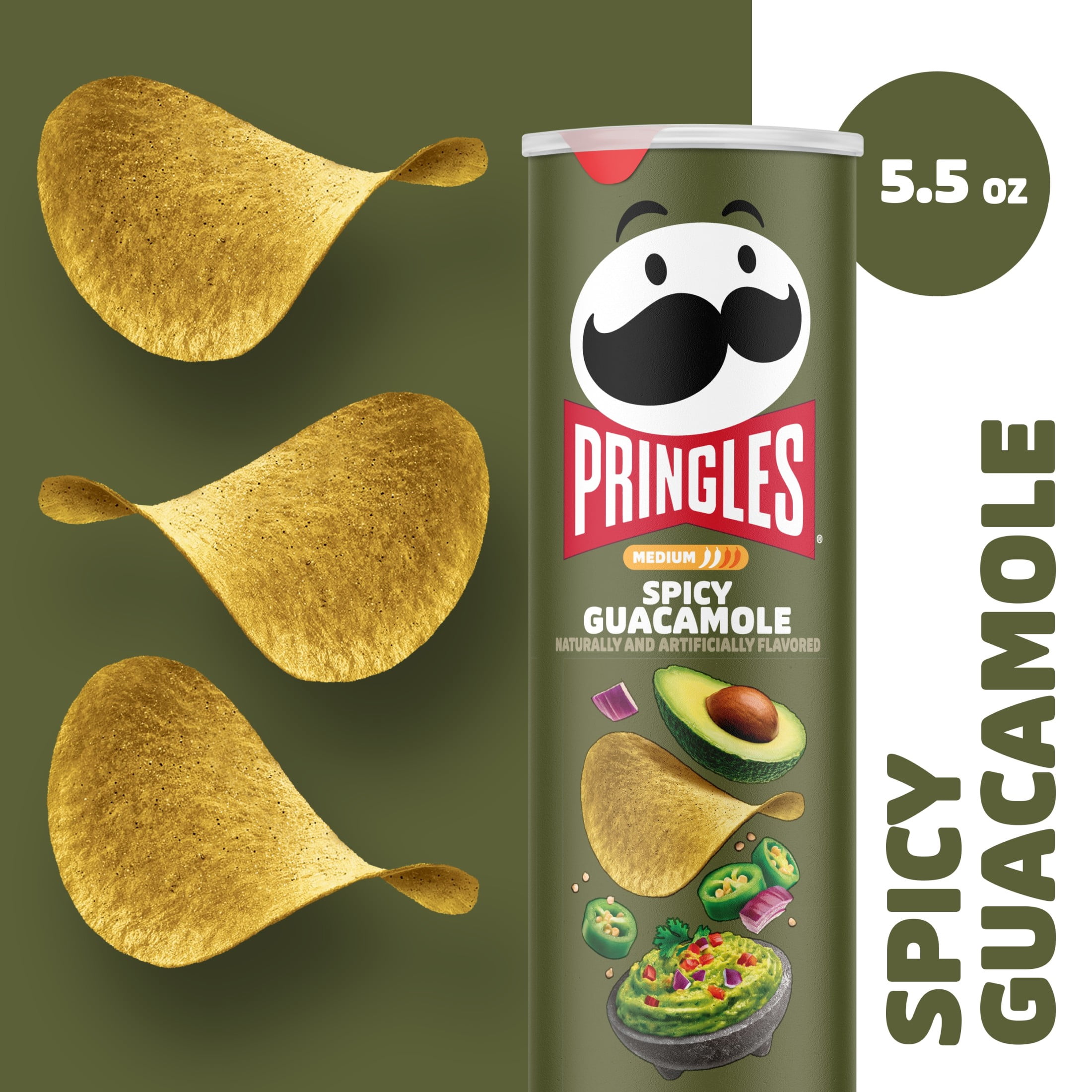 Pringles Spicy Guacamole Potato Crisps Chips, Lunch Snacks, 5.5 oz Canister
