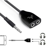 Avantree Two Way 3.5mm Dual Headphone Jack Splitter, AUX Stereo Earphone Earbuds Y Audio Split Adapter Cable, Compatible with iPhone, Samsung Phones and Tablets – Black