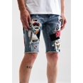 thumbnail image 5 of Embellish NYC Men's Wilder Rip & Repair Patchwork Distressed Skinny Denim Shorts (34, Indigo Blue), 5 of 7