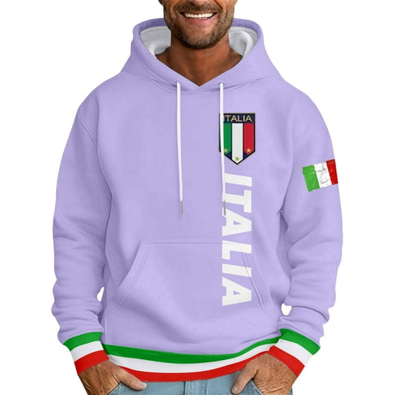 Valora Men Sweatshirt Men's Hoodies And Sweatshirts Italian Print Letter Graphic Hoodie For Men Stylish Pullover Sweatshirt Casual Wear Comfort Outwear Purple 5XL