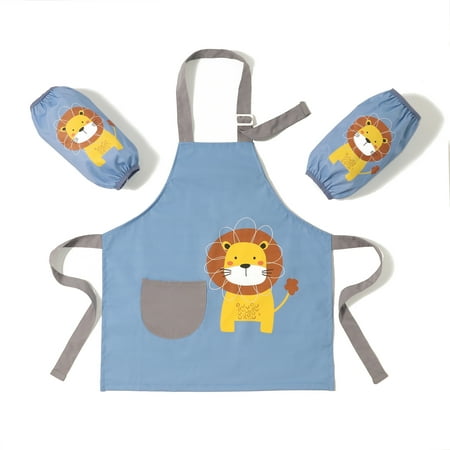

Kids Apron for Girls Boys Toddler - Cute Cooking Artist Gardening Painting Waterproof Bib Apron with Pocket and Adjustable Strap - Lion - Small(Ages 3-5)