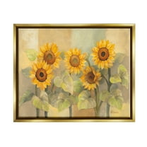 Stupell Industries Soft Vintage Sunflower Floral Field Yellow Green Metallic Gold Framed Floating Canvas Wall Art, 16x20, by Albena Hristova