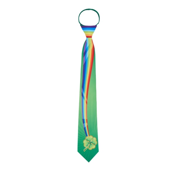 Jacob Alexander Men's Happy Saint Patrick's Day Colorful Rainbow with Four-Leaf Clover Pre-Tied Zipper Neck Tie - Green