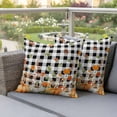 thumbnail image 4 of Thanksgiving Pumpkin Pillow Covers 2 Pack Wildflowers Leaves Black Plaid Texture Pillowcase Waterproof Outdoor Throw Pillow Cover for Patio Garden Square Cushion 18”x18”, 4 of 9