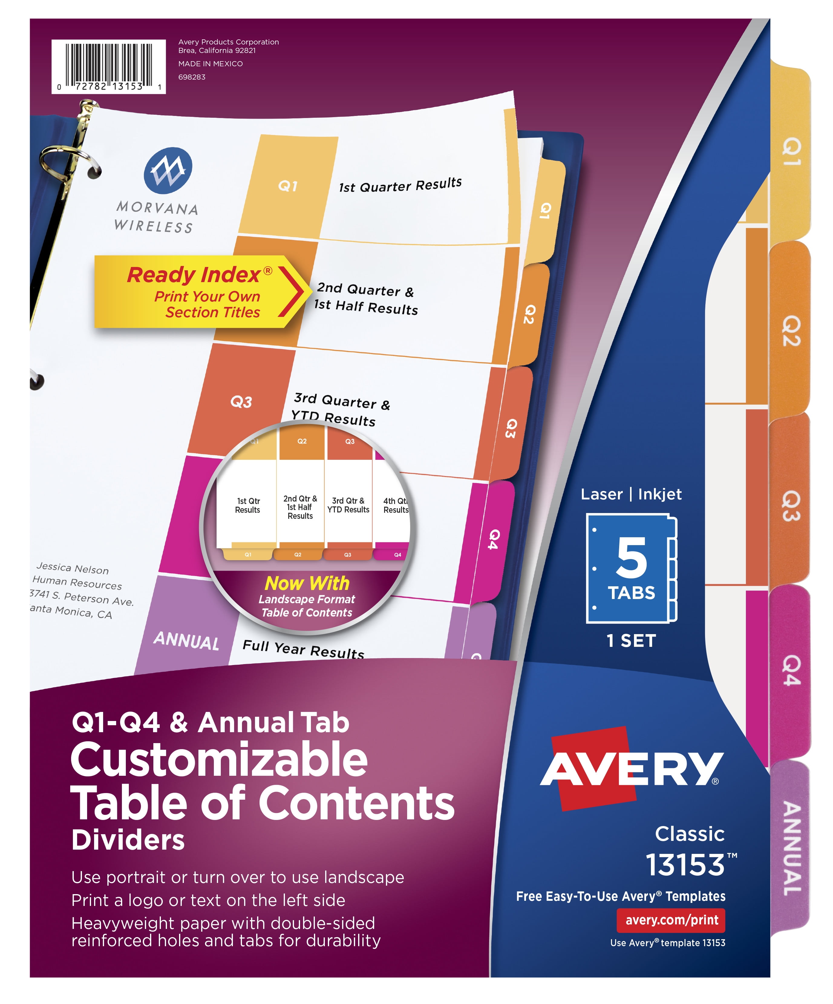 Avery Customizable Table of Contents Quarterly Report Dividers, Ready