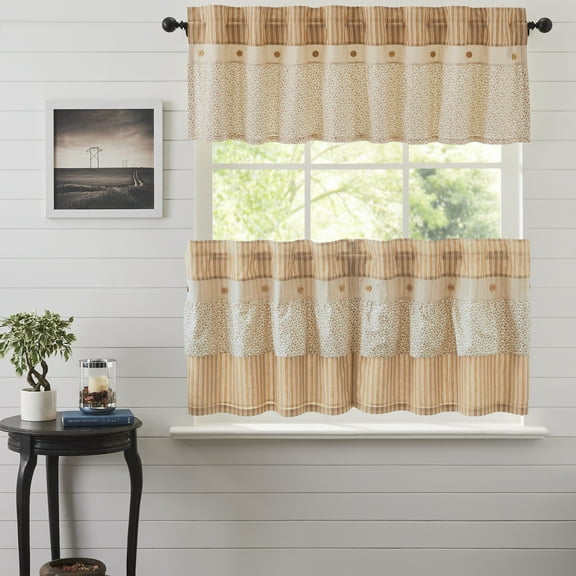 VHC Brands Camilia 3 PC Gold Ruffled Curtain Set (1 Valance 19x72 and 2 Tier 24x36)