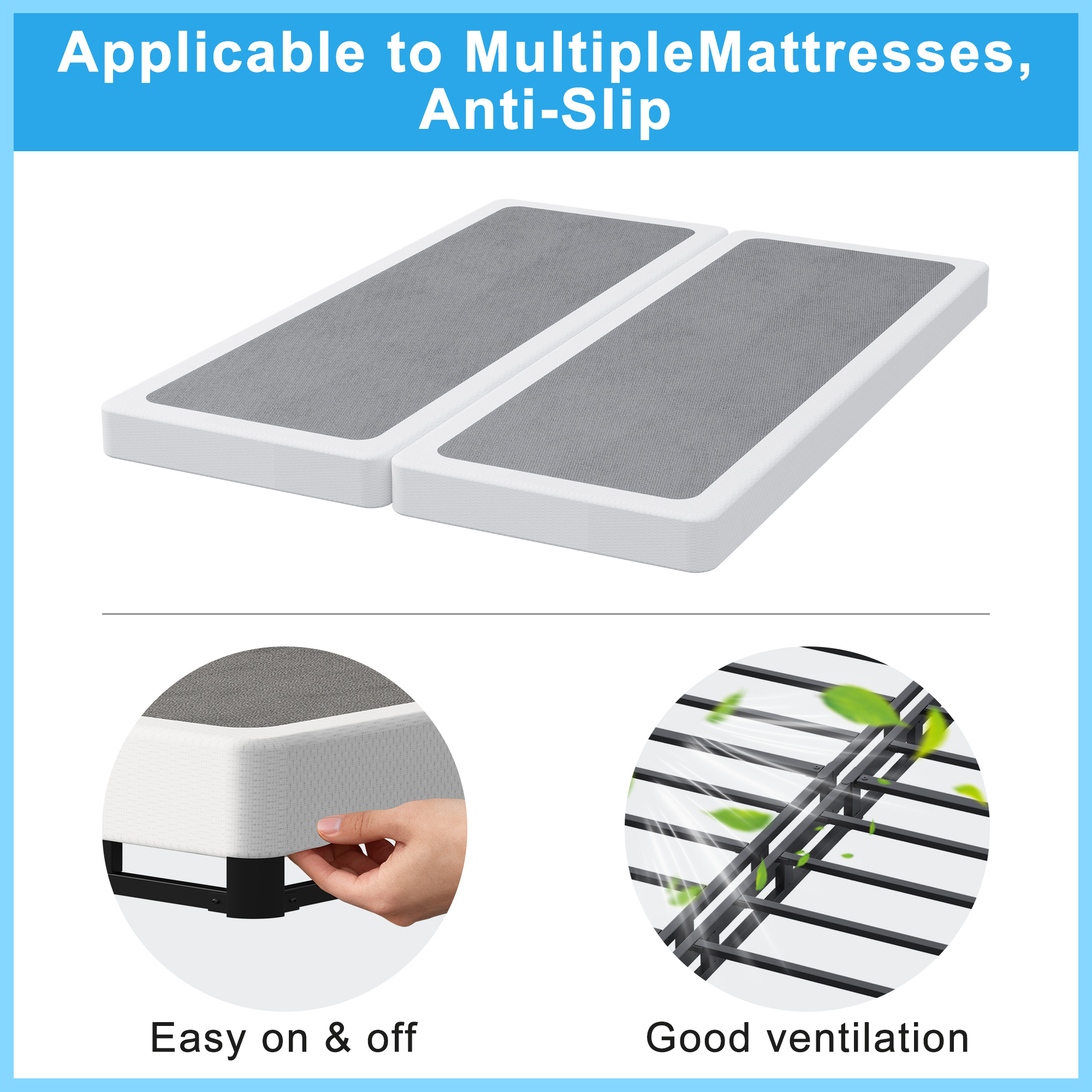 Maenizi 3" Low King Box Spring Split, 2-Pieces Under Mattress Support Box Steel Spring with Fabric Cover, Easy Assembly, Noise Free
