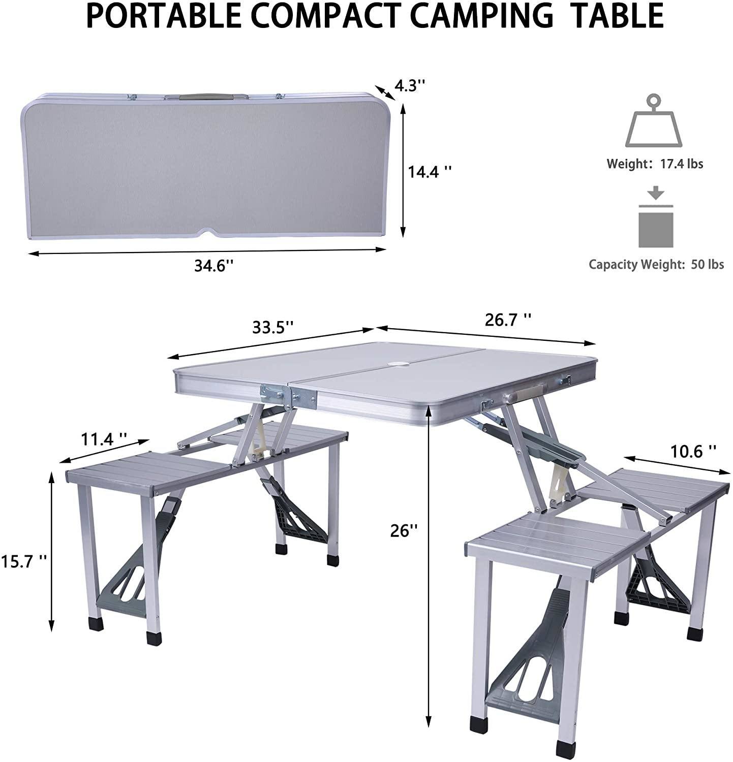 Picnic Table Folding Camping Table Chair Set with 4 Seats Chairs and Umbrella Hole - image 3 of 5