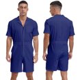 thumbnail image 3 of Mono elegante de Color liso para hombre, mono con cuello vuelto, mono de manga corta con cremallera frontal, monos cortos, chándales, 3 of 5