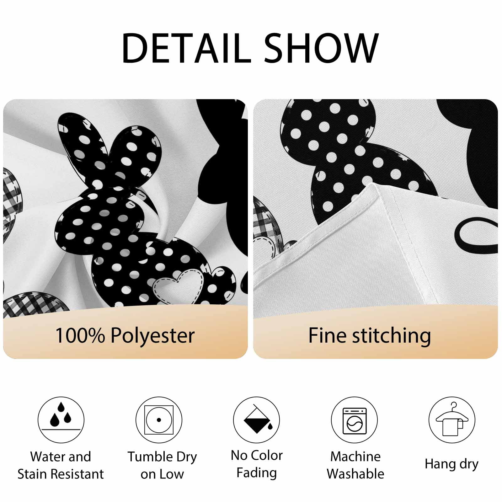 Round Tablecloth Happy Easter Waterproof Oil Proof Polyester Table Cloth Cover Decor for Home Dining Outdoor,Patio,Parties, 54" Dia. Easter Bunny Tails Black White
