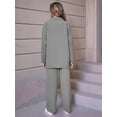 thumbnail image 4 of Womens Knit Lounge Set 2 Piece Loungewear Long Sleeve Button Jacket and Straight Pants Outfits Light Gray L, 4 of 6