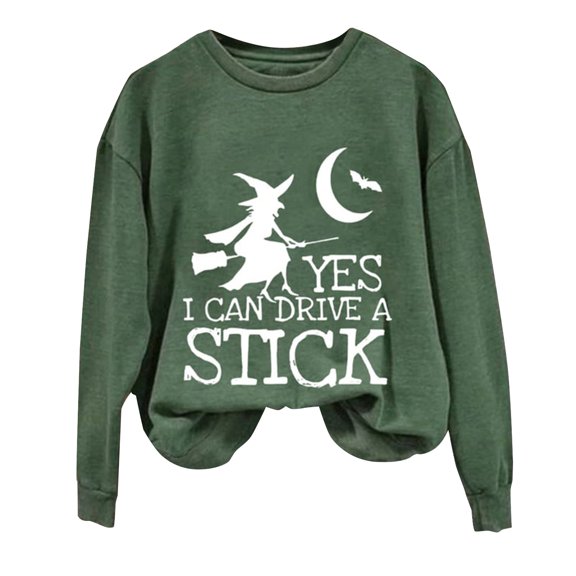 Certgust Mock Neck Sweatshirt Under $10 Womens Drive A Stick Halloween Witch Print Casual Sweatshirt with Fun Graphic Design