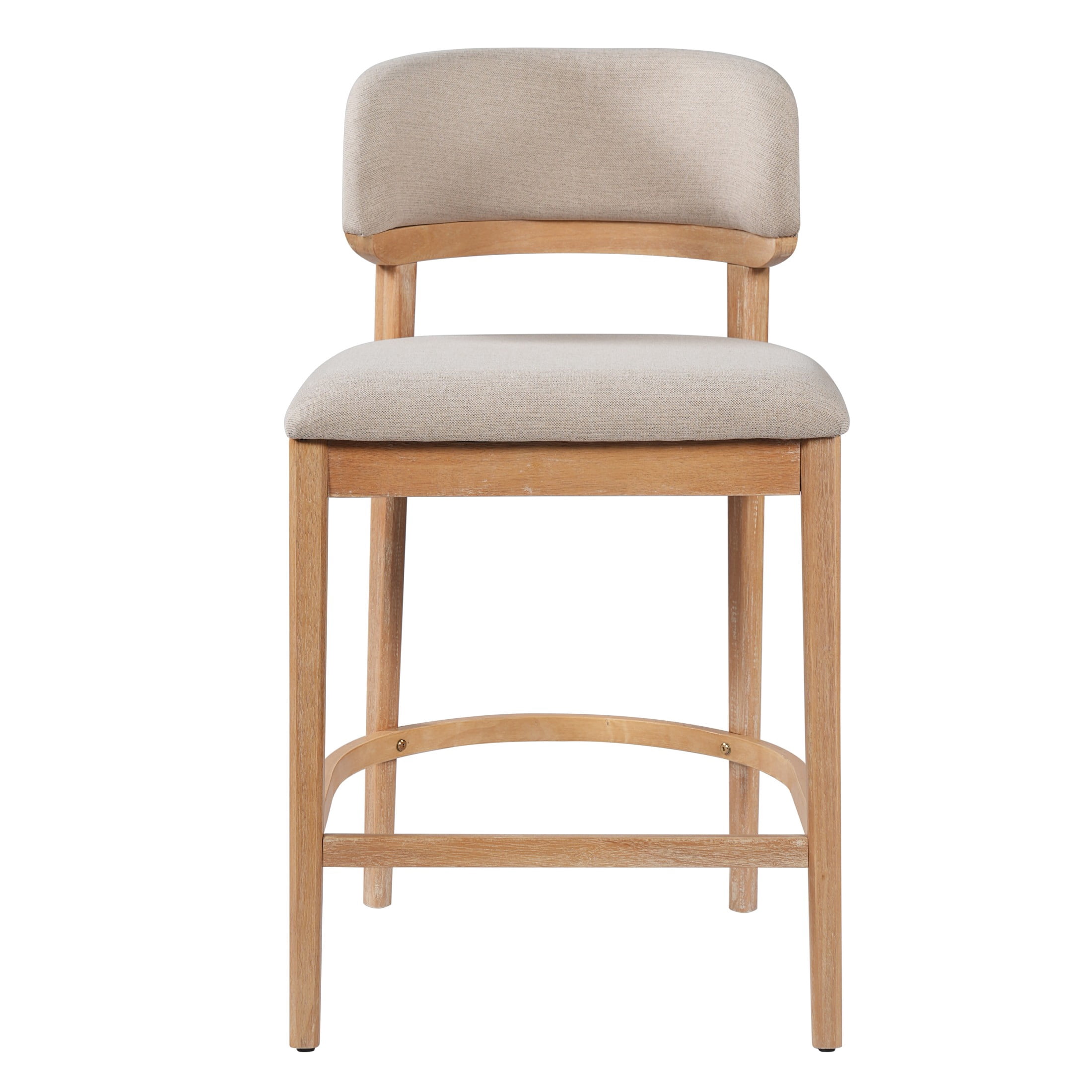 Christopher Knight Home Mid-Century Curved Back Counter Stools with Beige Upholstery, Natural, Set of 2