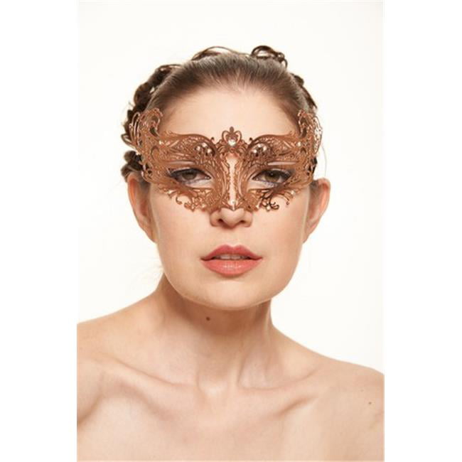 Rhinestones Metal Luxury Venetian Laser Cut Masquerade Filigree Mask Rose Gold 