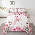 thumbnail image 2 of Floral Initial Letter V Comforter Sets,Initial A-Z Bedding King,ABC's Butterfly Honeybee Down Comforter,Princess Bow Reversible Bed Set with 2 Pillowcases Lightweight, 2 of 6