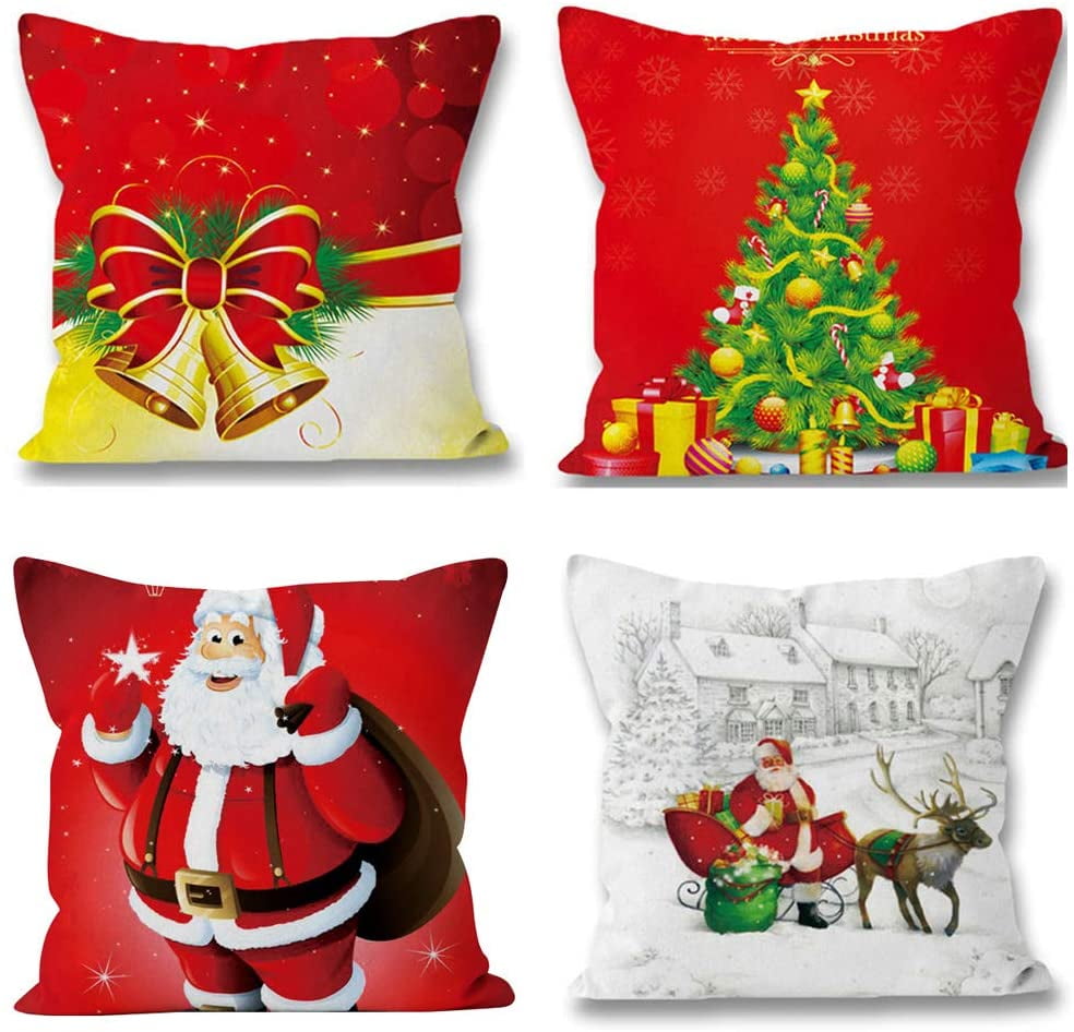 Christmas Linen Cushion Cover Throw Pillow Case Sofa Bed Home Decor Santa Claus