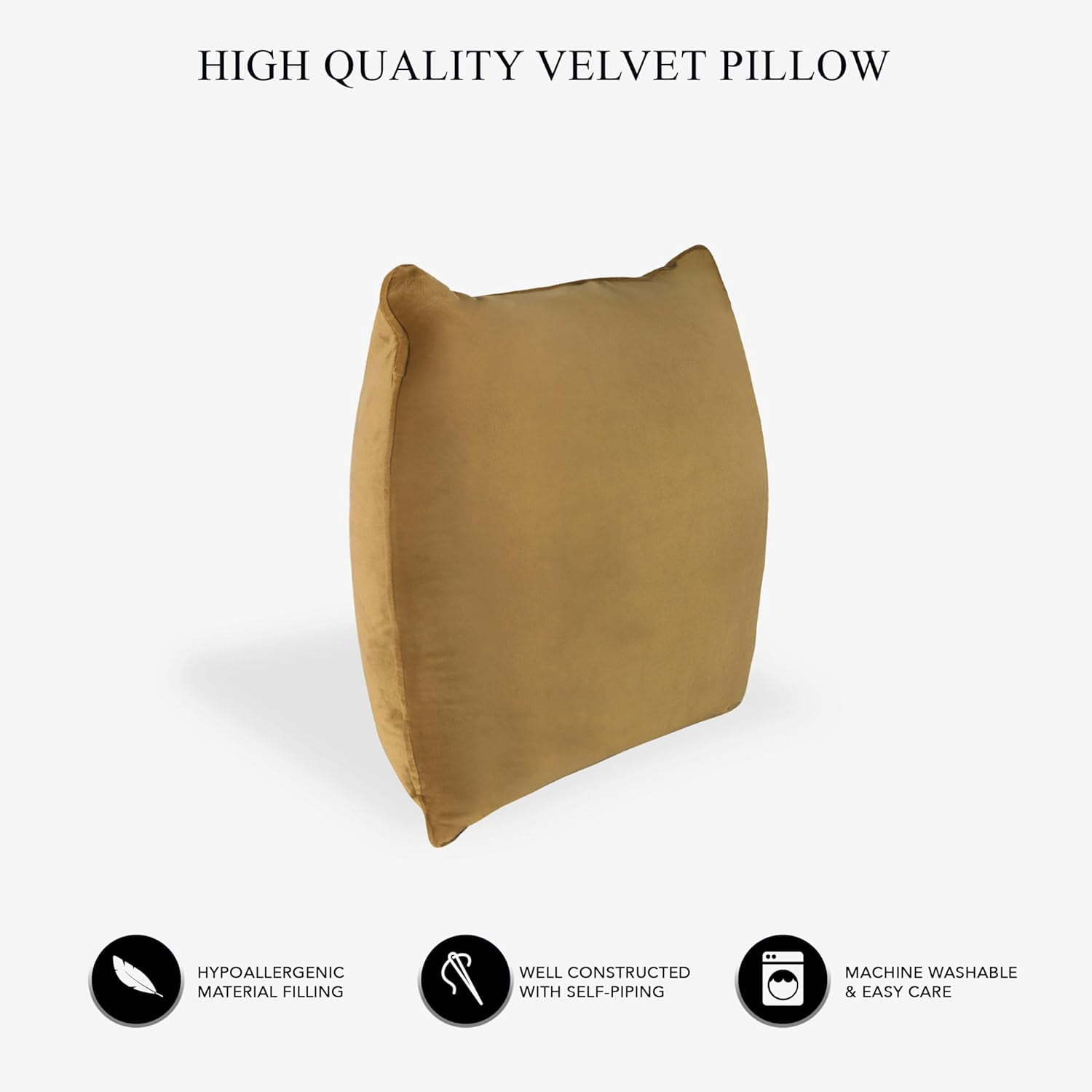 A1HC Hypoallergenic Down Alternative Decorative Throw Pillow, 24x24 in, Square, Pack of 1, Irish Coffee