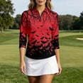thumbnail image 2 of HCYSFG Womens Halloween Polo Shirt Bat Tree Print Collared 3/4 Sleeve Quarter Zip Golf Blouse Curved Hem Casual Sports Top, 2 of 6