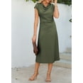 thumbnail image 5 of DOKOTOO Women's Summer Flowy A-Line Midi Dress for Party & Cocktail | Soft Cowl Neck, Ruched Waist with Cap/Short Sleeves Dresses, 5 of 8
