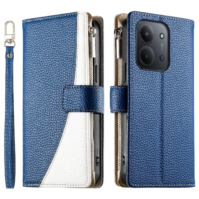 Funda cartera GANGXUN para Xiaomi Redmi 15C , cuero PU con tarjetero, cremallera, correa de mano, soporte y protección 754°